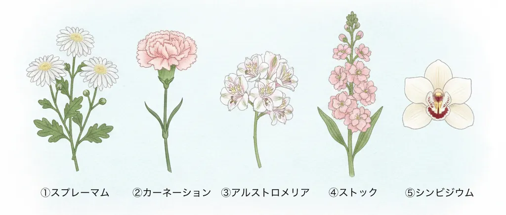 冬の花１〜５をイメージした色鉛筆イラスト
