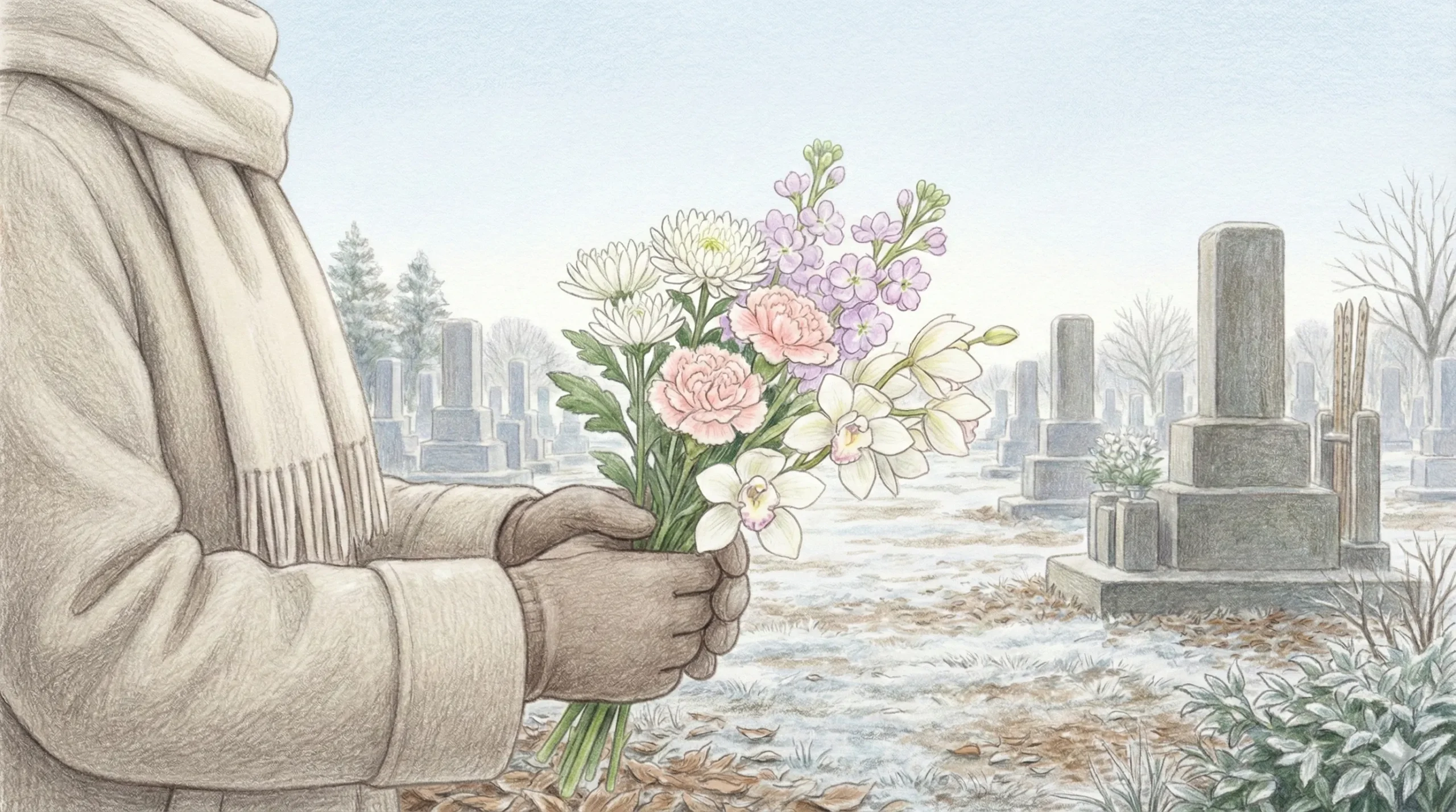 冬のお墓参りの様子